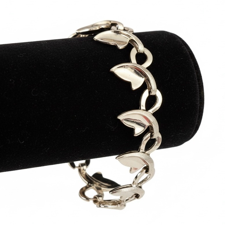 Vintage Sperry Silver-Tone Leaf Link Bracelet Signed 8 Inch